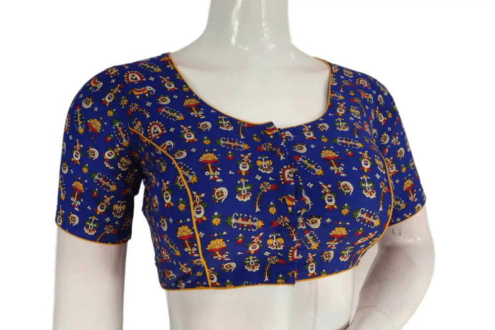 Royal Blue Color Patola Print Cotton Readymade Saree Blouse - D3blouses