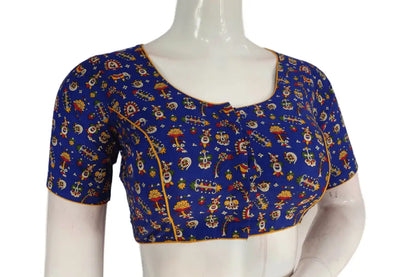 Royal Blue Color Patola Print Cotton Readymade Saree Blouse - D3blouses