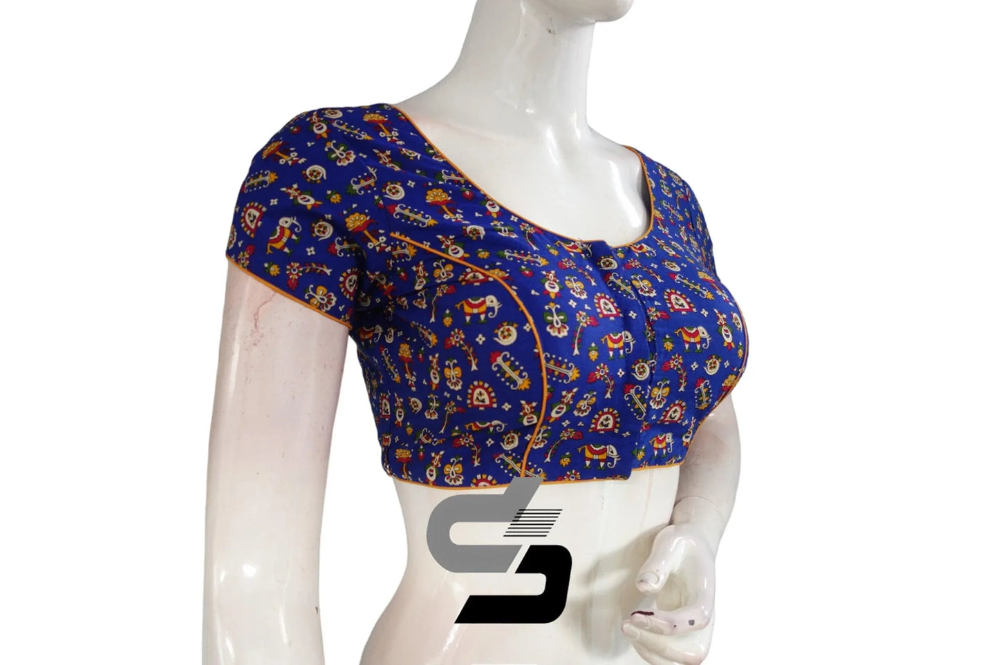 Royal Blue Color Patola Print Cotton Readymade Saree Blouse - D3blouses