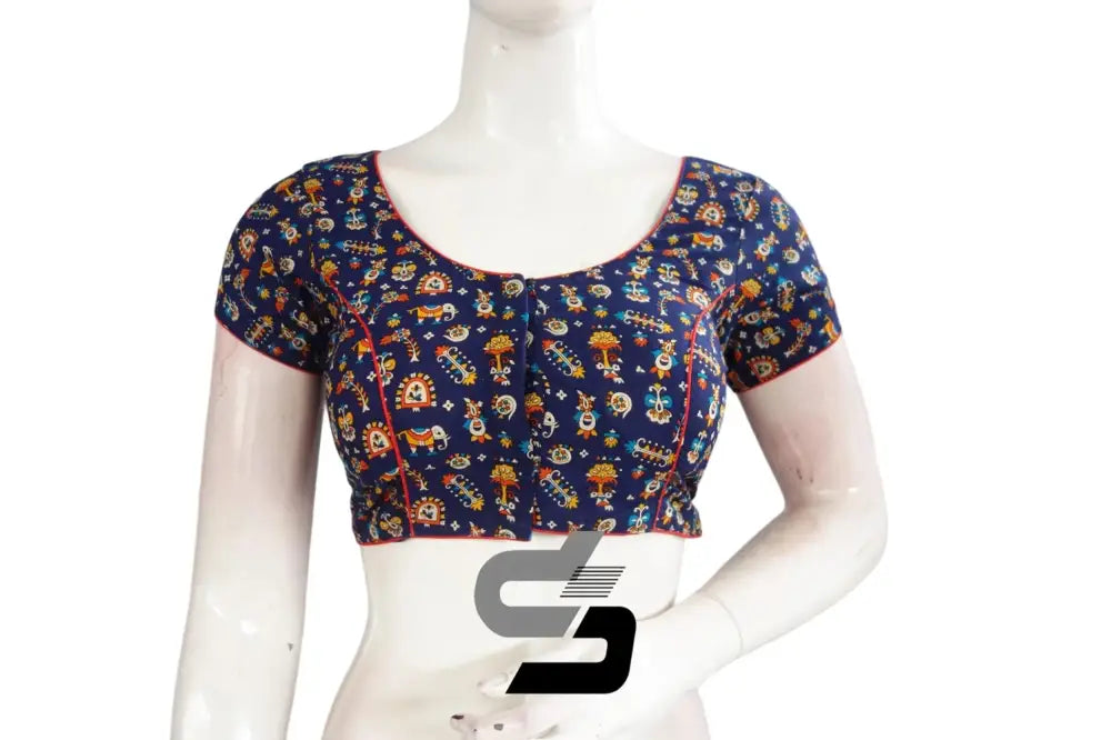Royal Blue Color Patola Print Cotton Readymade Saree Blouse - D3blouses