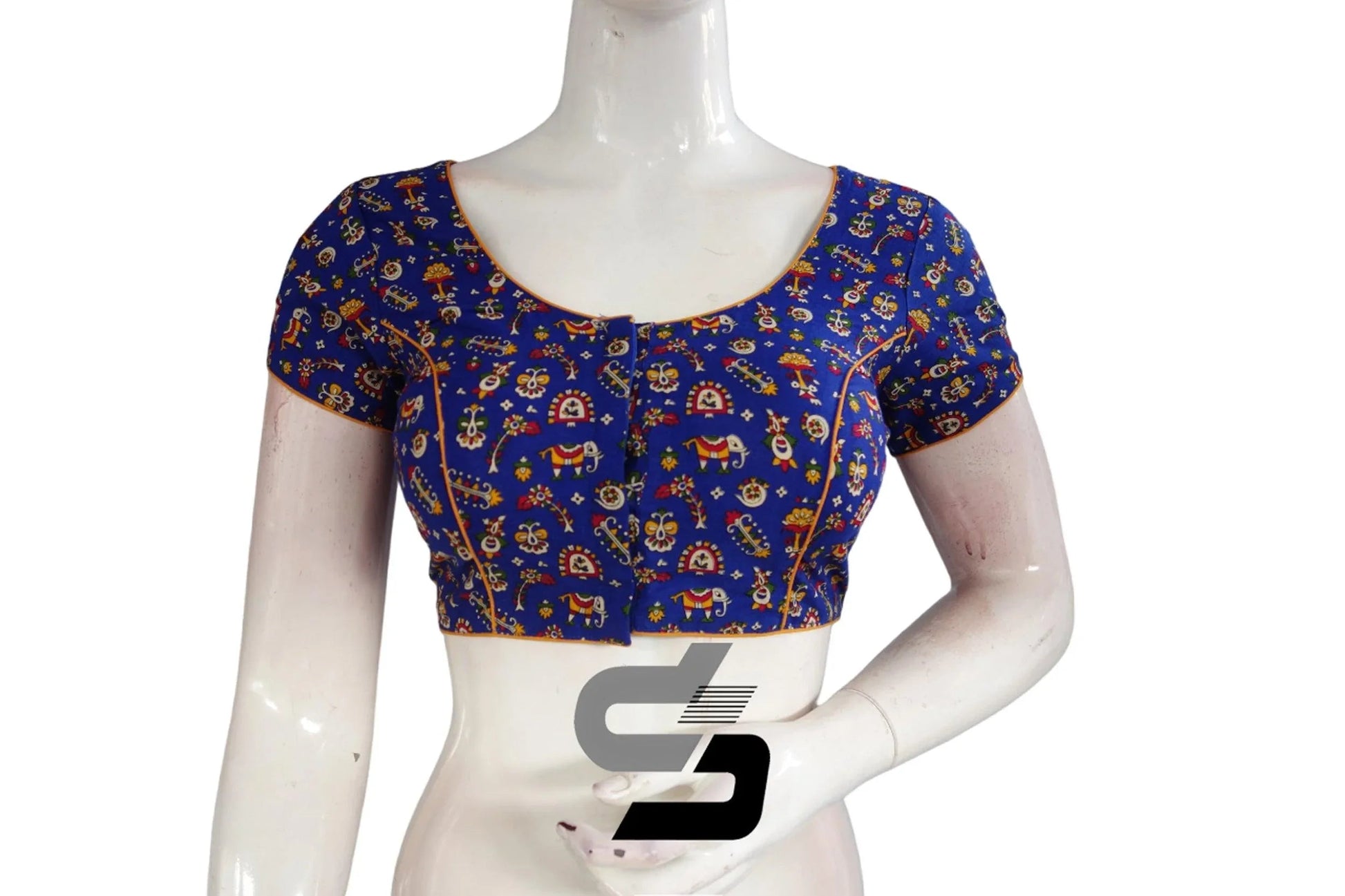 Royal Blue Color Patola Print Cotton Readymade Saree Blouse - D3blouses
