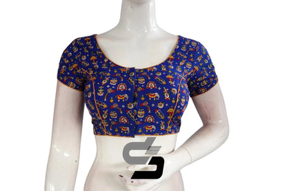 Royal Blue Color Patola Print Cotton Readymade Saree Blouse - D3blouses