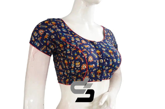 Royal Blue Color Patola Print Cotton Readymade Saree Blouse - D3blouses
