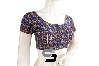 Royal Blue Color Patola Print Cotton Readymade Saree Blouse - D3blouses