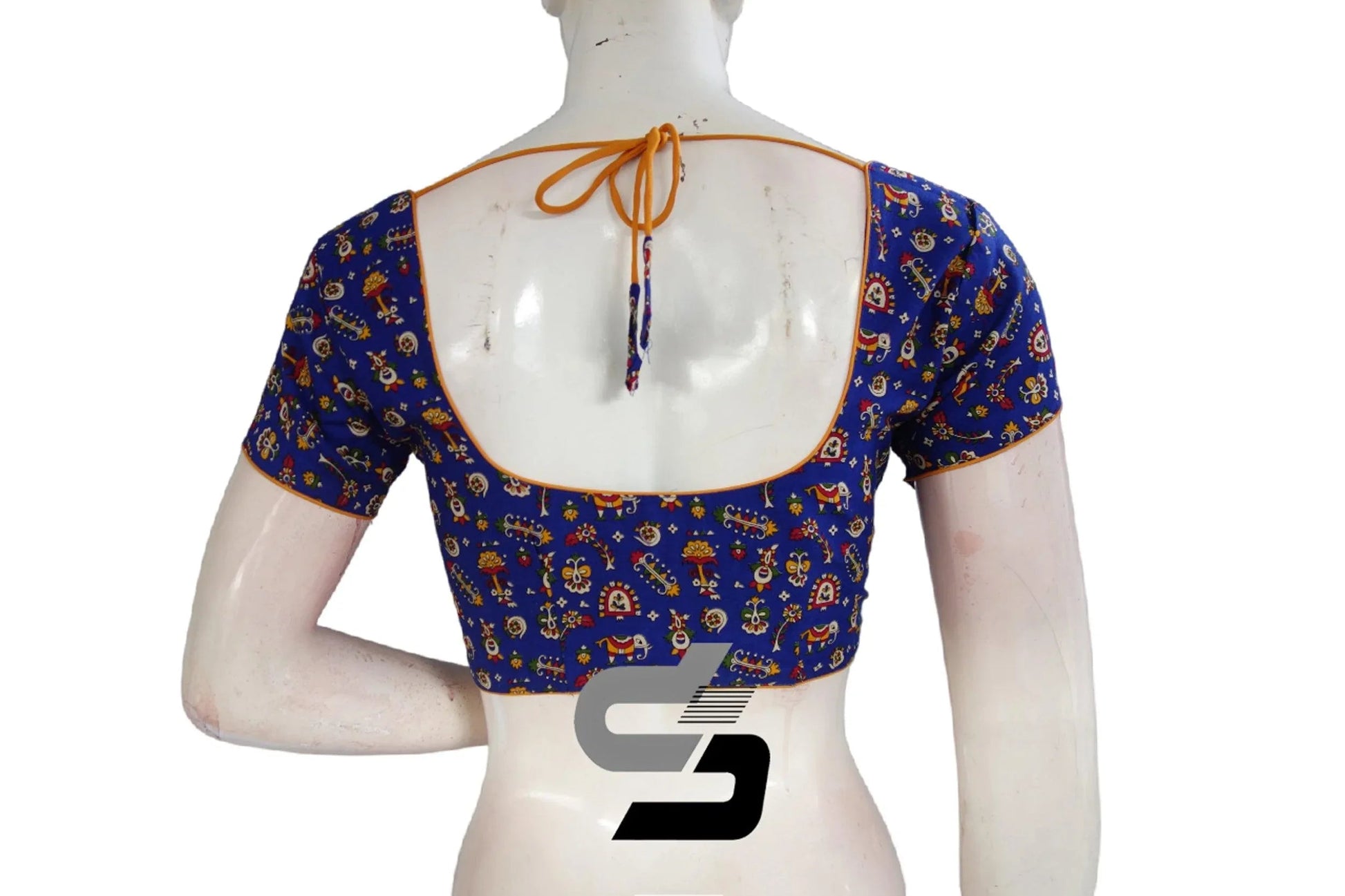 Royal Blue Color Patola Print Cotton Readymade Saree Blouse - D3blouses
