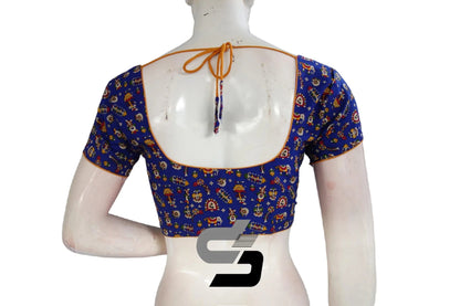 Royal Blue Color Patola Print Cotton Readymade Saree Blouse - D3blouses