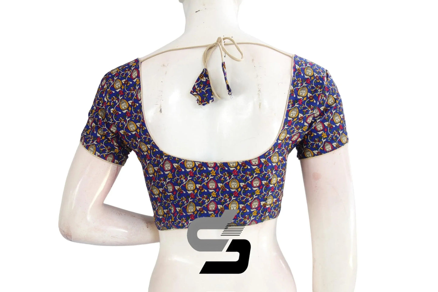 Royal Blue Color Patola Print Cotton Readymade Saree Blouse - D3blouses