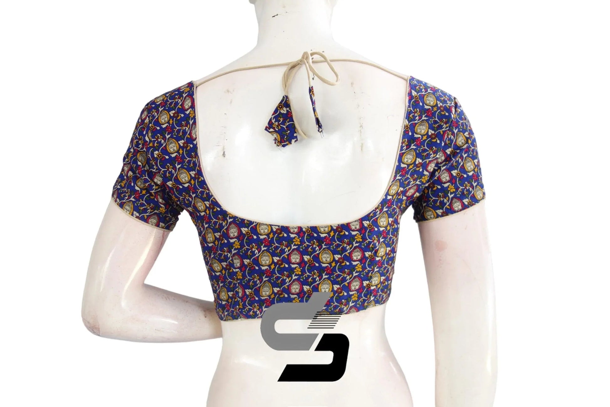 Royal Blue Color Patola Print Cotton Readymade Saree Blouse - D3blouses