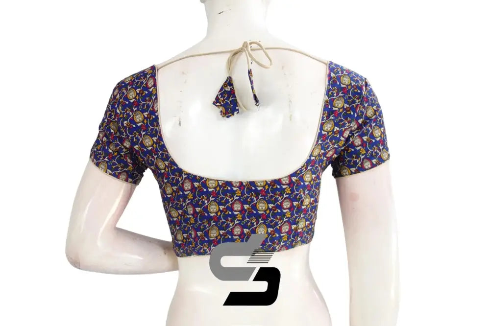 Royal Blue Color Patola Print Cotton Readymade Saree Blouse - D3blouses