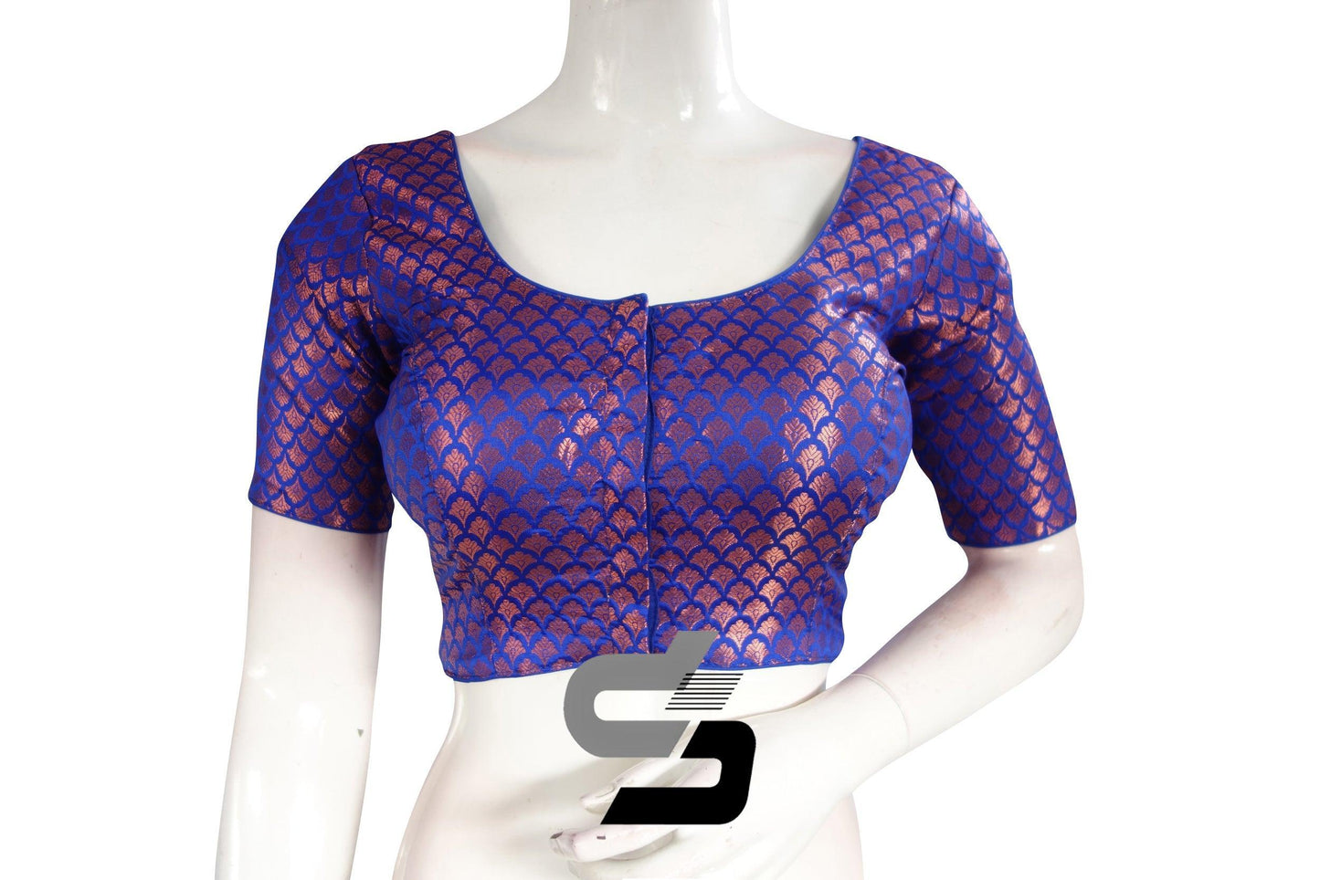 Royal Blue Color Premium Brocade Silk Readymade Saree Blouse - D3blouses