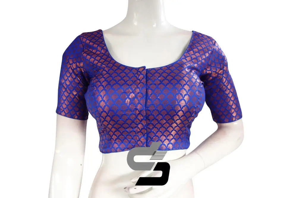 Royal Blue Color Premium Brocade Silk Readymade Saree Blouse - D3blouses