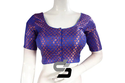 Royal Blue Color Premium Brocade Silk Readymade Saree Blouse - D3blouses