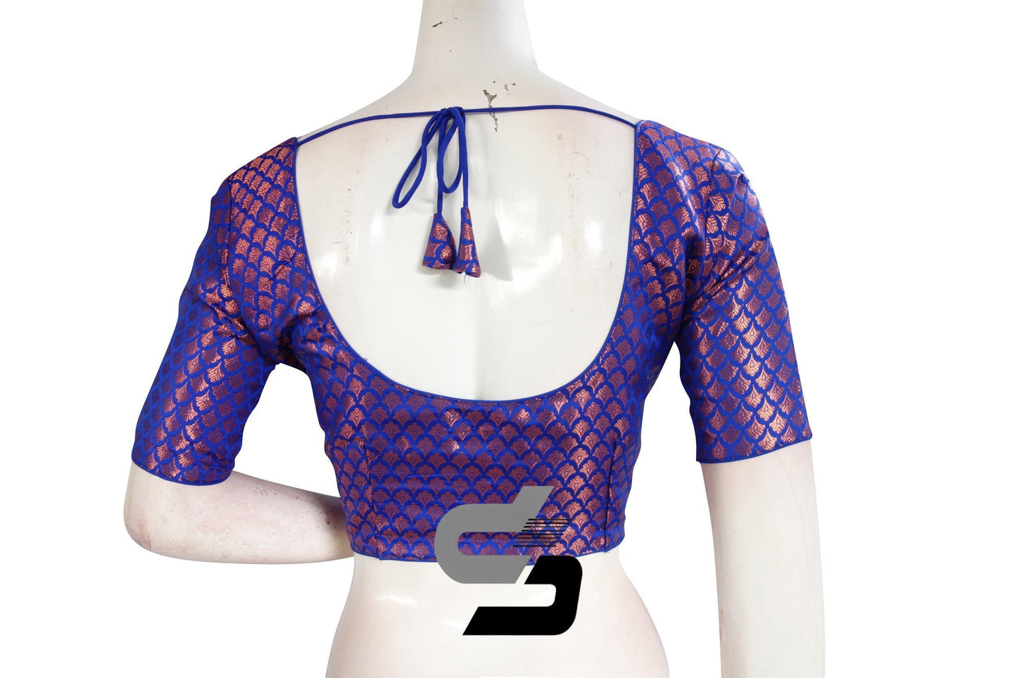 Royal Blue Color Premium Brocade Silk Readymade Saree Blouse - D3blouses