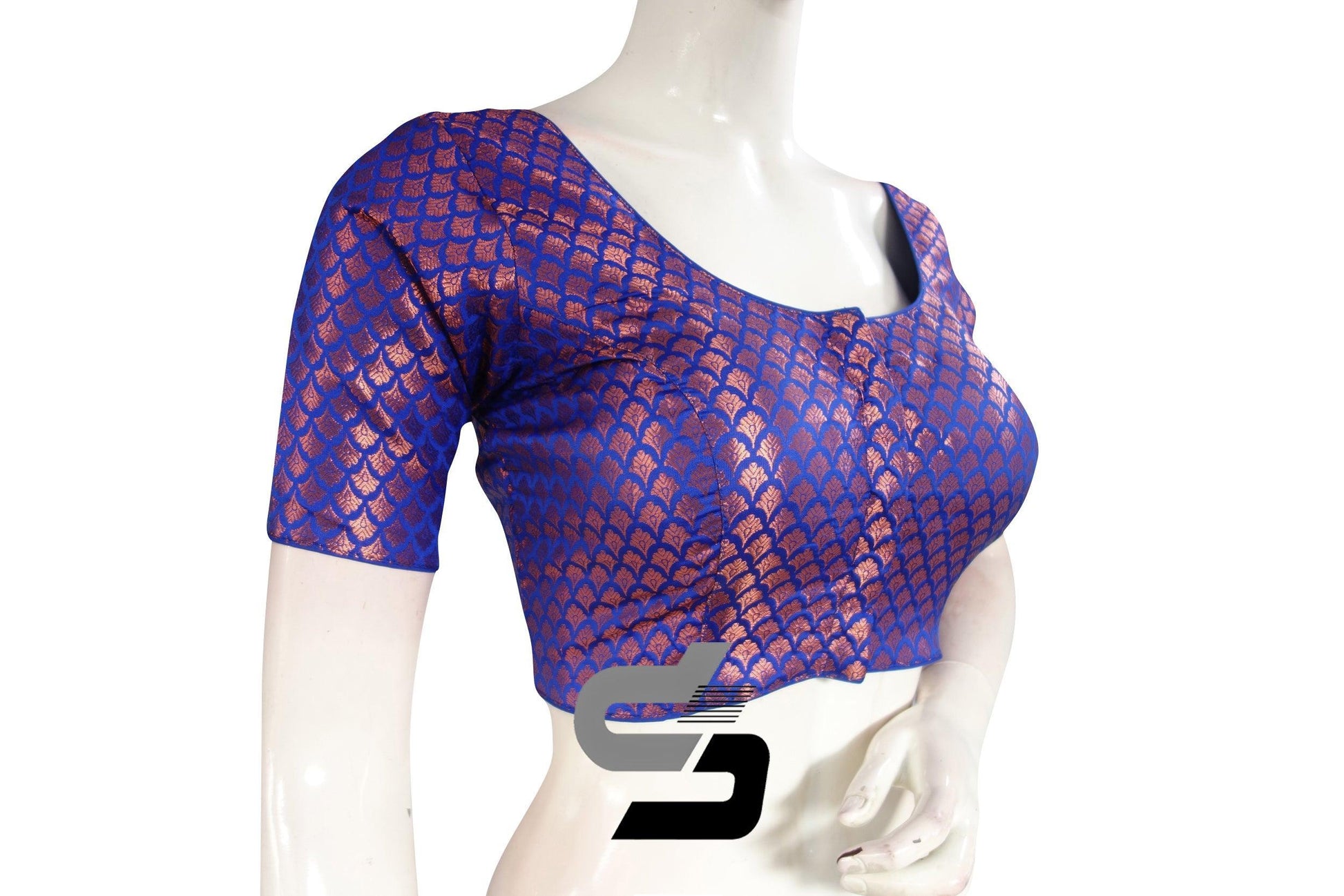Royal Blue Color Premium Brocade Silk Readymade Saree Blouse - D3blouses