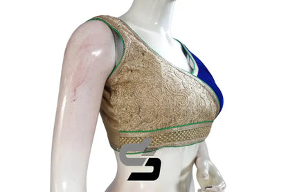 Royal Blue Color Velvet Designer Party Wear Readymade Blouse/ Indian Crop Tops - D3blouses