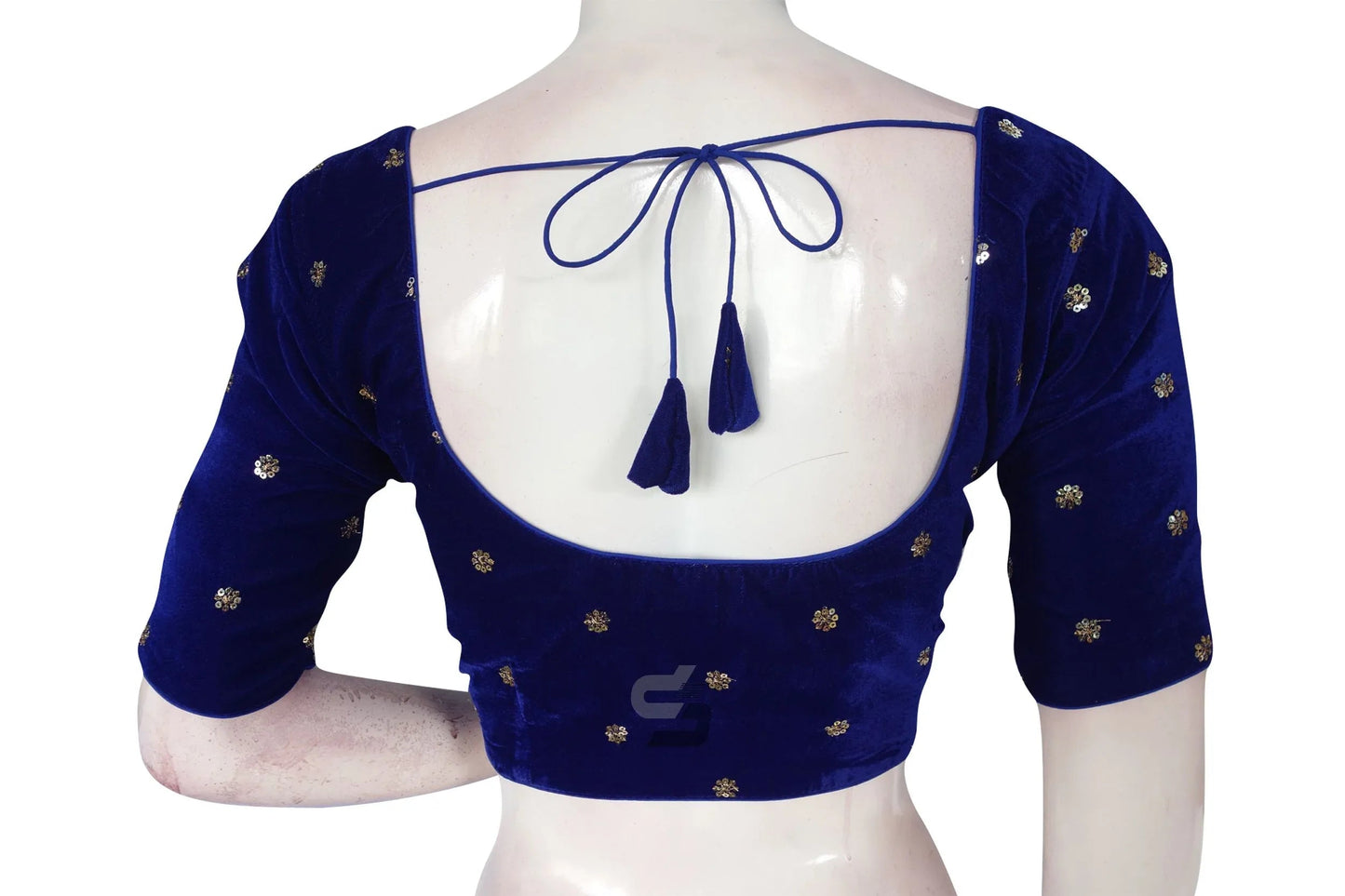 Royal Blue Color Velvet Floral Sequin Embroidery Readymade Blouse - D3blouses