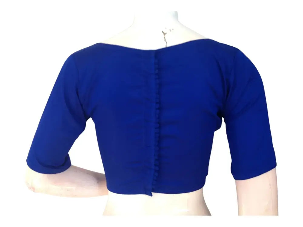 Royal Blue Regalia, Boat Neck Plain Silk Saree Readymade Blouse - D3blouses