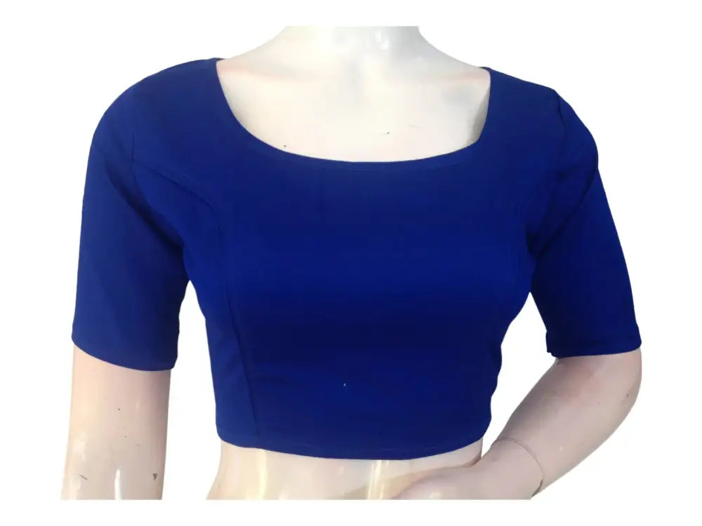 Royal Blue Regalia, Boat Neck Plain Silk Saree Readymade Blouse - D3blouses