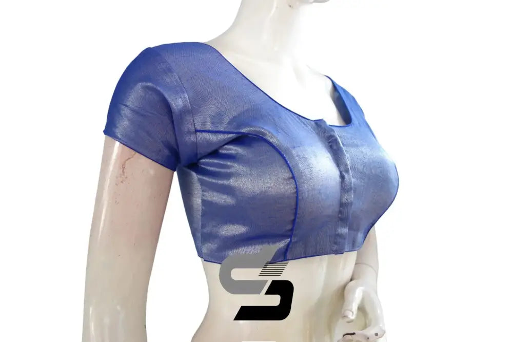 Royal Blue Regality, Plain Tissue Indian Readymade Blouses - D3blouses