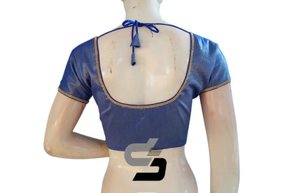 Royal Blue Royalty, Plain Tissue Readymade Blouses with Stone Work - D3blouses