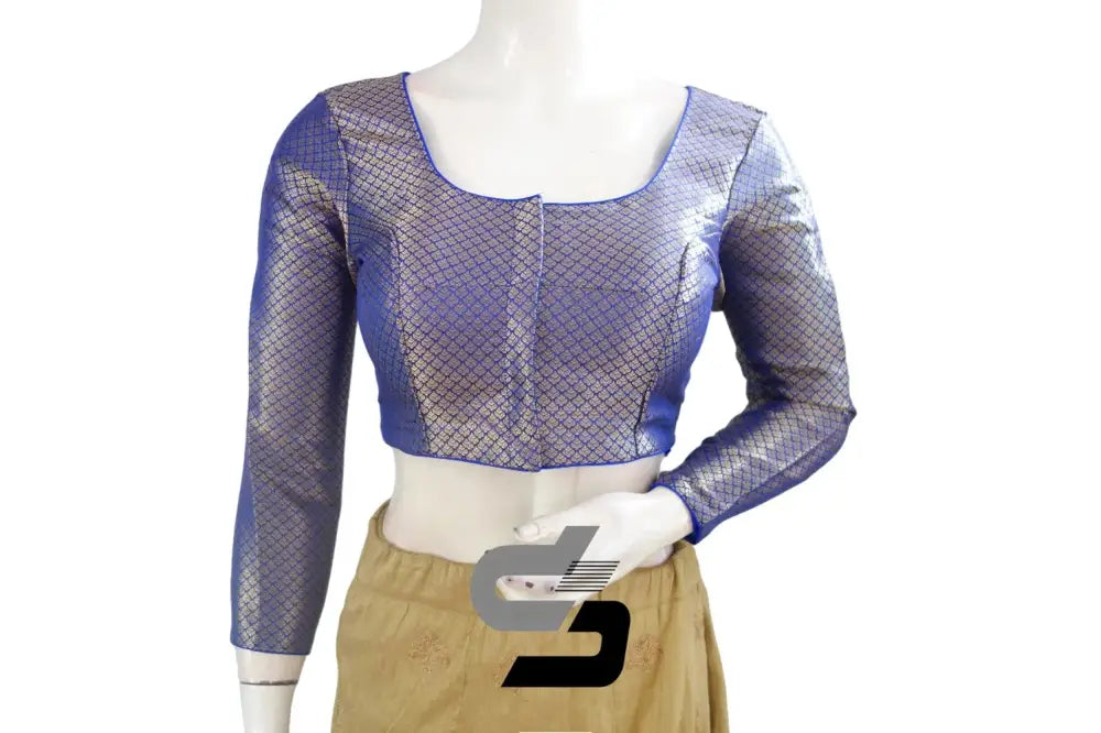 Royal Blue Saree Blouse, Premium Brocade Readymade Saree Blouse, Indian Choli Top Online - D3blouses