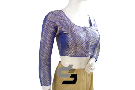 Royal Blue Saree Blouse, Premium Brocade Readymade Saree Blouse, Indian Choli Top Online - D3blouses