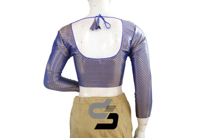 Royal Blue Saree Blouse, Premium Brocade Readymade Saree Blouse, Indian Choli Top Online - D3blouses