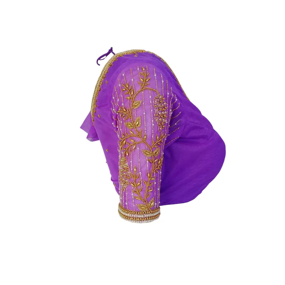 Royal Purple: Designer Netted Aari Handwork Readymade Saree Blouse - D3blouses