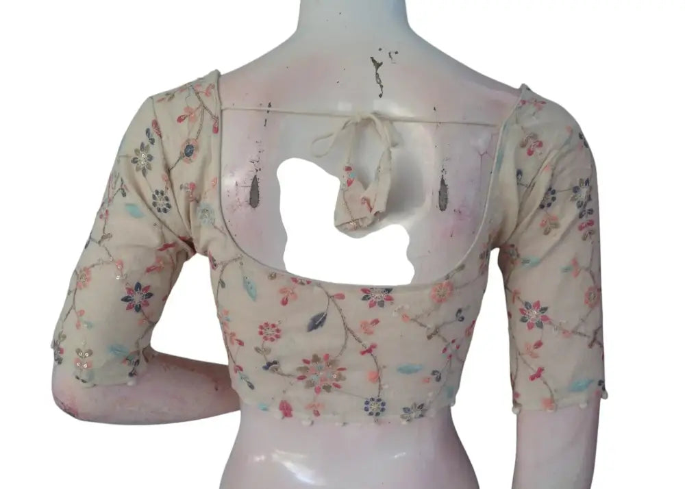 Rustic Charm: Khadi Cotton Saree Blouse with Antique Sequins - D3blouses