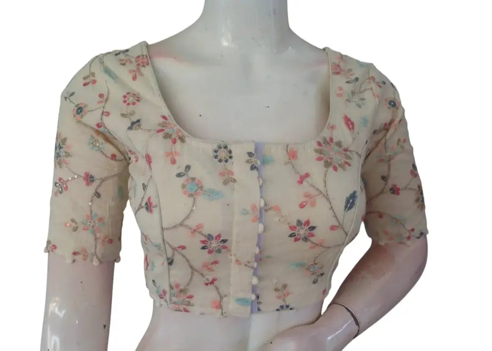 Rustic Charm: Khadi Cotton Saree Blouse with Antique Sequins - D3blouses