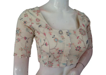 Rustic Charm: Khadi Cotton Saree Blouse with Antique Sequins - D3blouses