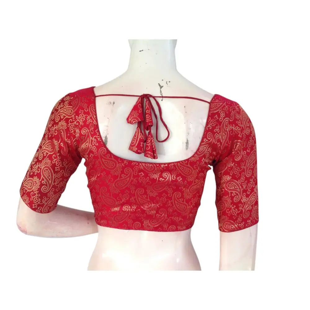Saffron Maroon Splendor: Brocade Silk Ready made Saree Blouses - D3blouses
