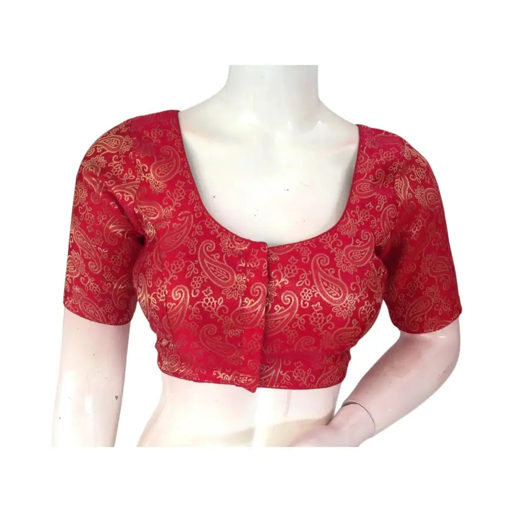 Saffron Maroon Splendor: Brocade Silk Ready made Saree Blouses - D3blouses