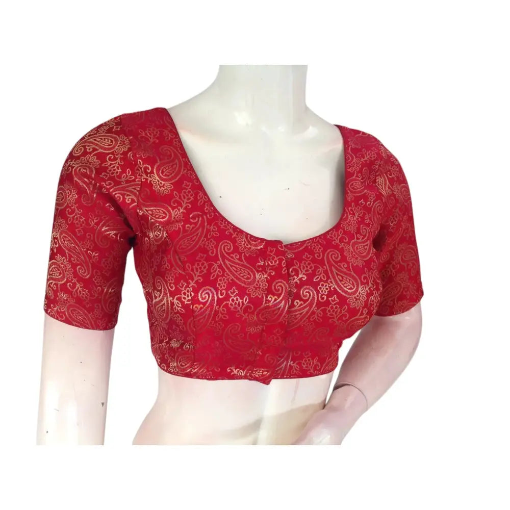 Saffron Maroon Splendor: Brocade Silk Ready made Saree Blouses - D3blouses