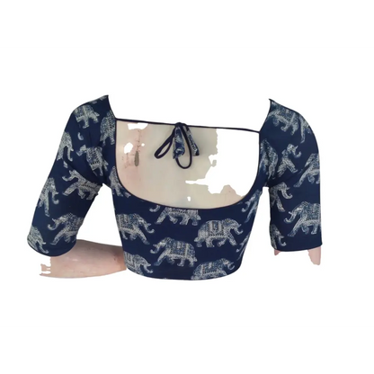 Sapphire Blue Cotton Readymade Saree Blouse: A Royal Touch - D3blouses