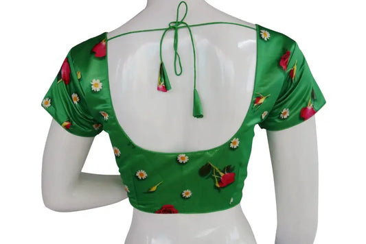 Satin Silk Floral Prints Readymade saree blouse, Indian Silk saree Readymade blouse, Crop top - D3blouses
