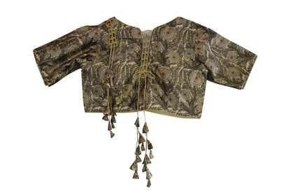 Satin Silk Peter Pan Collar Readymade Blouse With Matching Mask - D3blouses