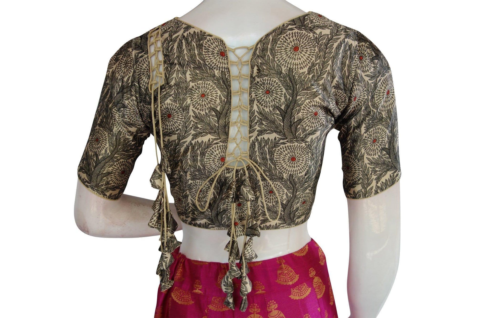 Satin Silk Peter Pan Collar Readymade Blouse With Matching Mask - D3blouses