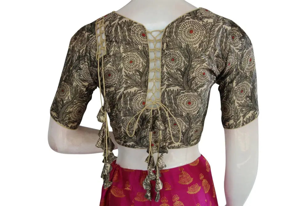 Satin Silk Peter Pan Collar Readymade Blouse With Matching Mask - D3blouses