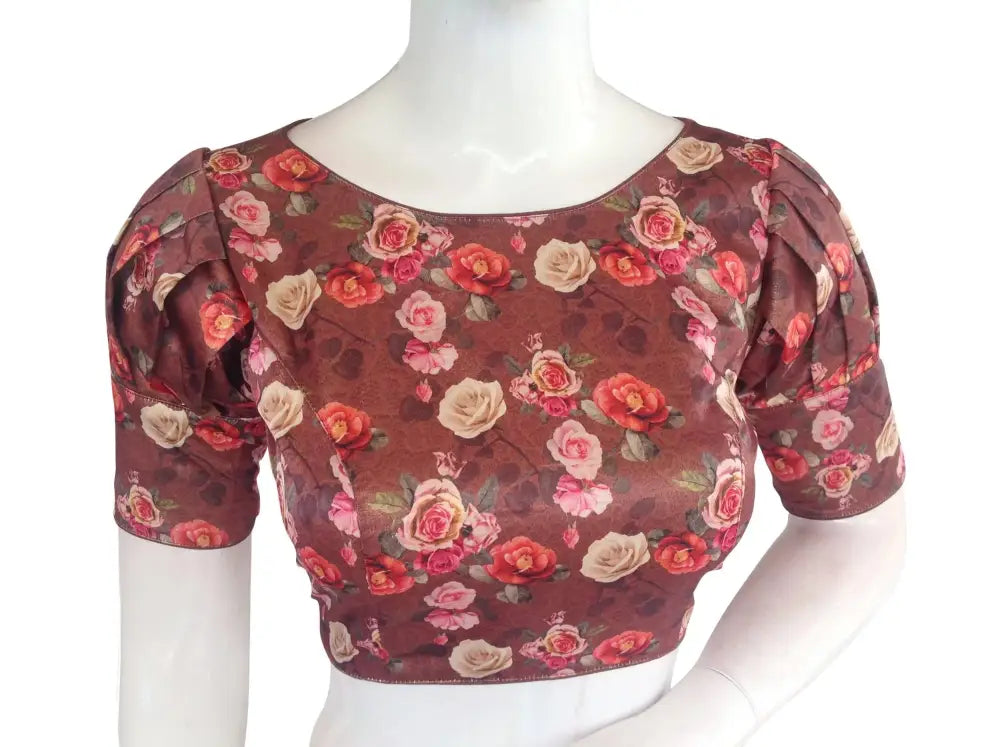 Satin Silk Readymade Saree blouse with Puff Sleeves, Indian Readymade blouse, Crop top - D3blouses