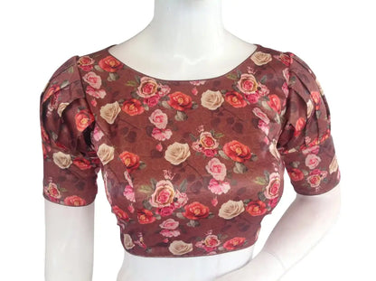 Satin Silk Readymade Saree blouse with Puff Sleeves, Indian Readymade blouse, Crop top - D3blouses