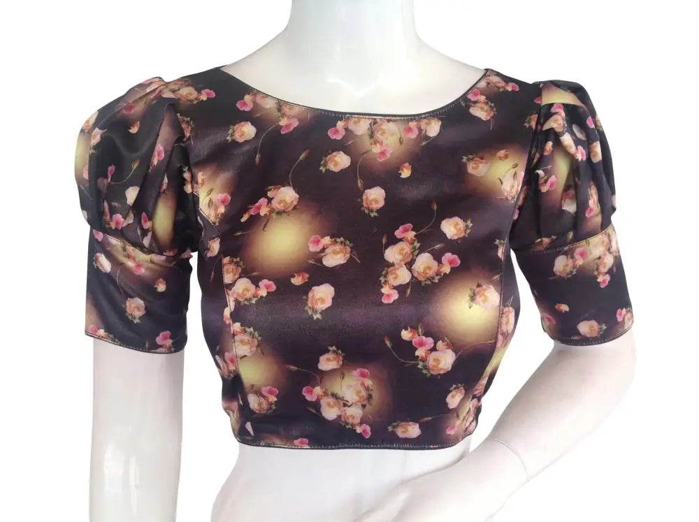 Satin Silk Readymade Saree blouse with Puff Sleeves, Indian Readymade blouse, Crop top - D3blouses
