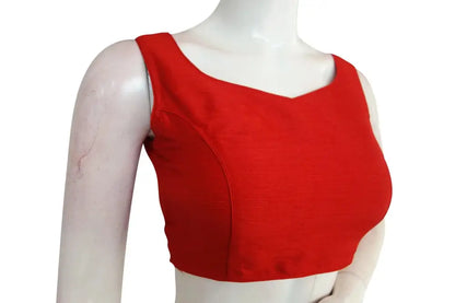 Scarlet Sensation, Red Plain Semi Silk Designer Readymade Saree Blouse - D3blouses