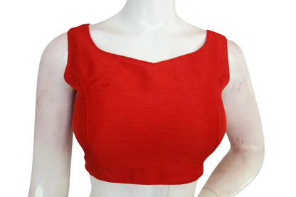 Scarlet Sensation, Red Plain Semi Silk Designer Readymade Saree Blouse - D3blouses