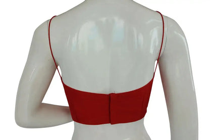 Scarlet Sensation, Red Plain Sleeveless Readymade Saree Blouse with Spaghetti Strap - D3blouses