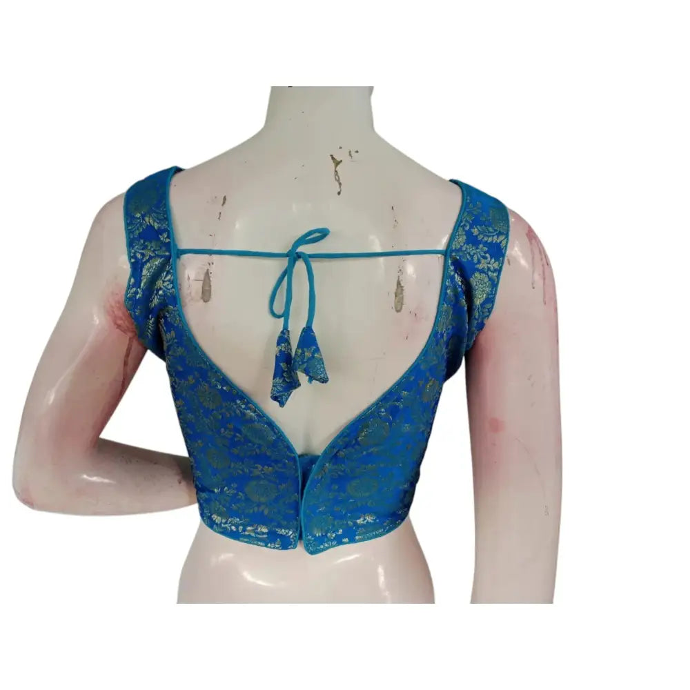 Serene Blue Banaras Silk Ready made Saree Blouse: Timeless Elegance - D3blouses