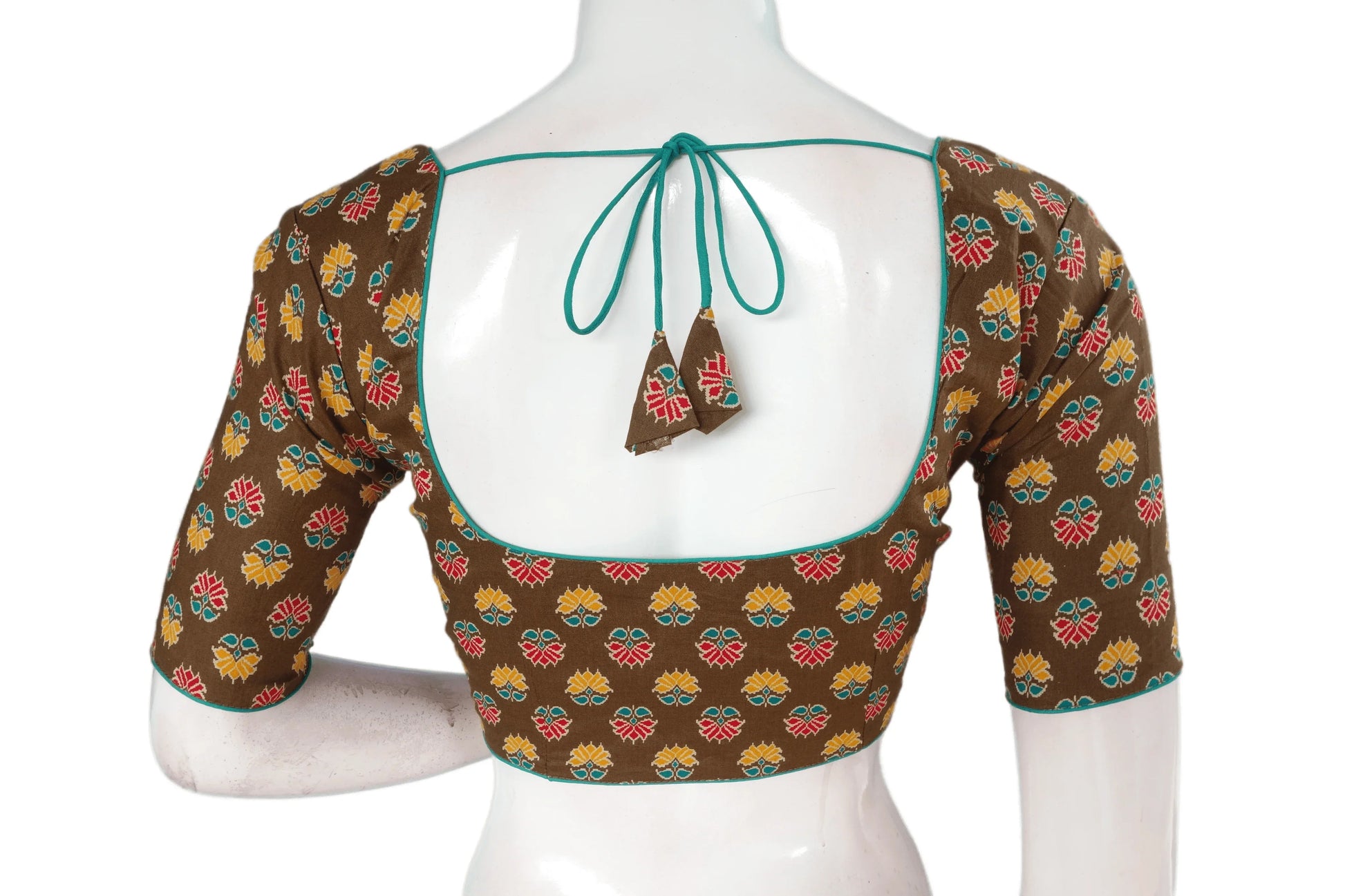 Shade of Green Color Patola Print Cotton Readymade Saree Blouse - D3blouses