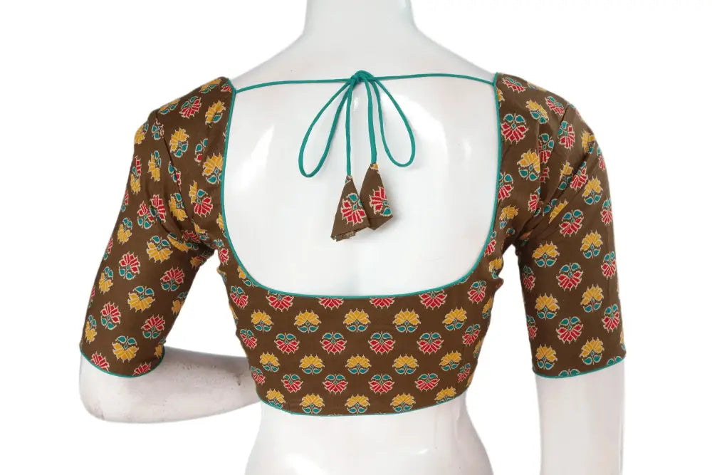 Shade of Green Color Patola Print Cotton Readymade Saree Blouse - D3blouses