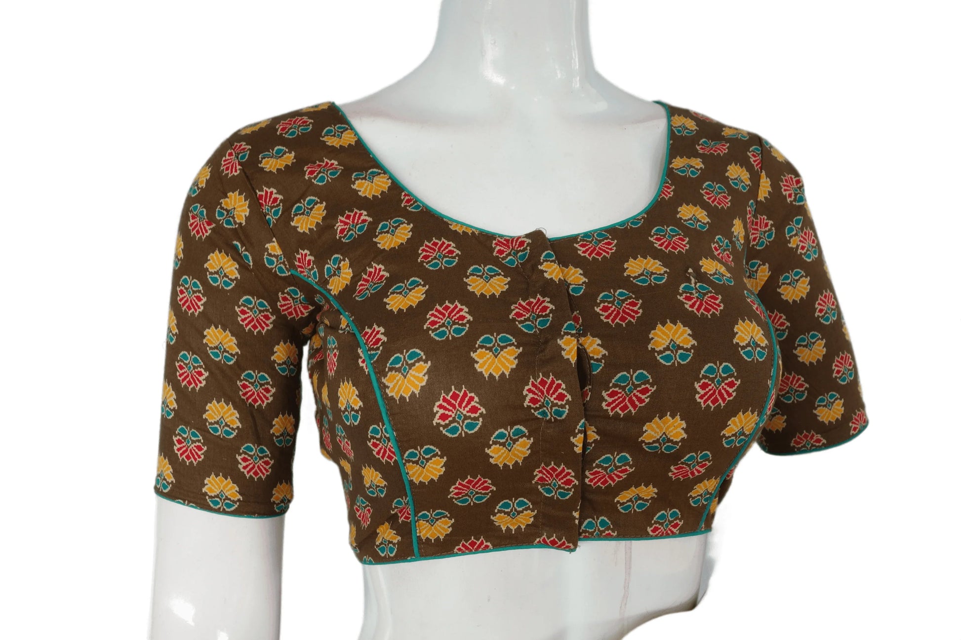 Shade of Green Color Patola Print Cotton Readymade Saree Blouse - D3blouses