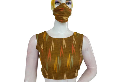 Shop Mustard Color Ikkat Boat Neck Designer Blouse Online with Back Tie - D3blouses